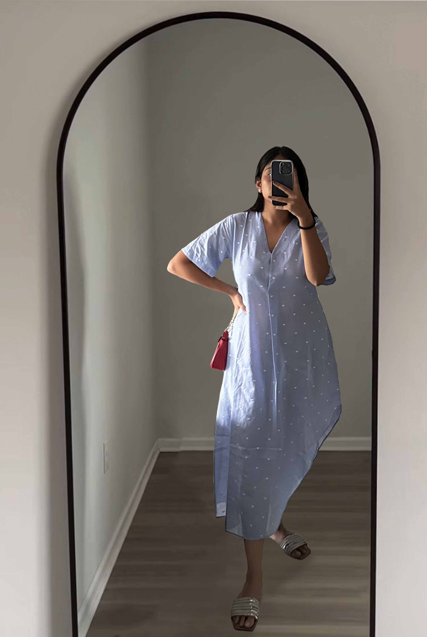 STRIPED EMBROIDERED HEART ASYMMETRY DRESS