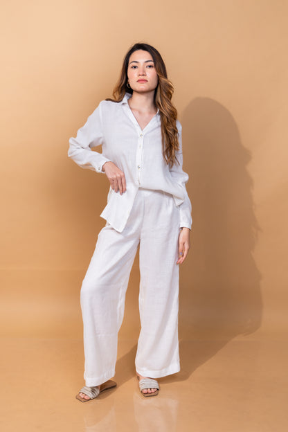 LINEN BLEND SHIRT WITH TROUSER SET