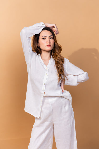 LINEN BLEND SHIRT WITH TROUSER SET