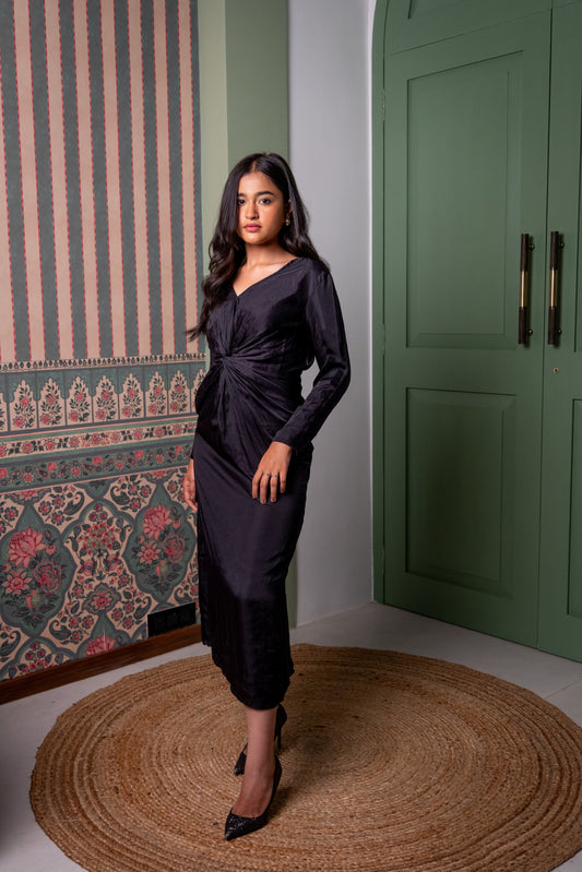 TWO TONE KNOT DRESS -   JET BLACK