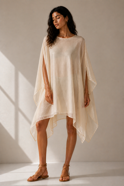BEIGE BEACH SHEER COVER-UP