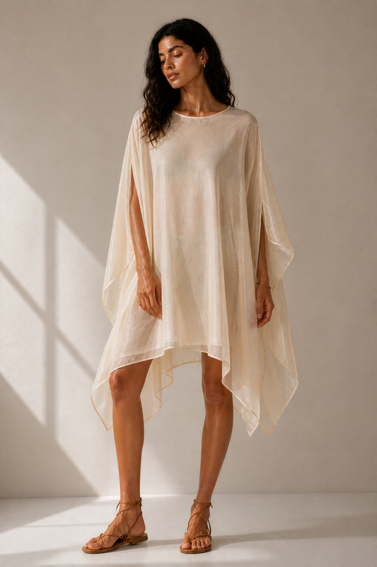 BEIGE BEACH SHEER COVER-UP