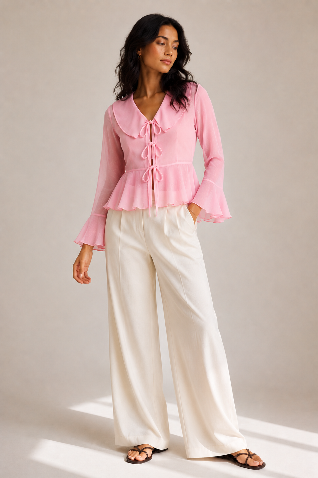 RUFFLED SHEER TOP - PINK