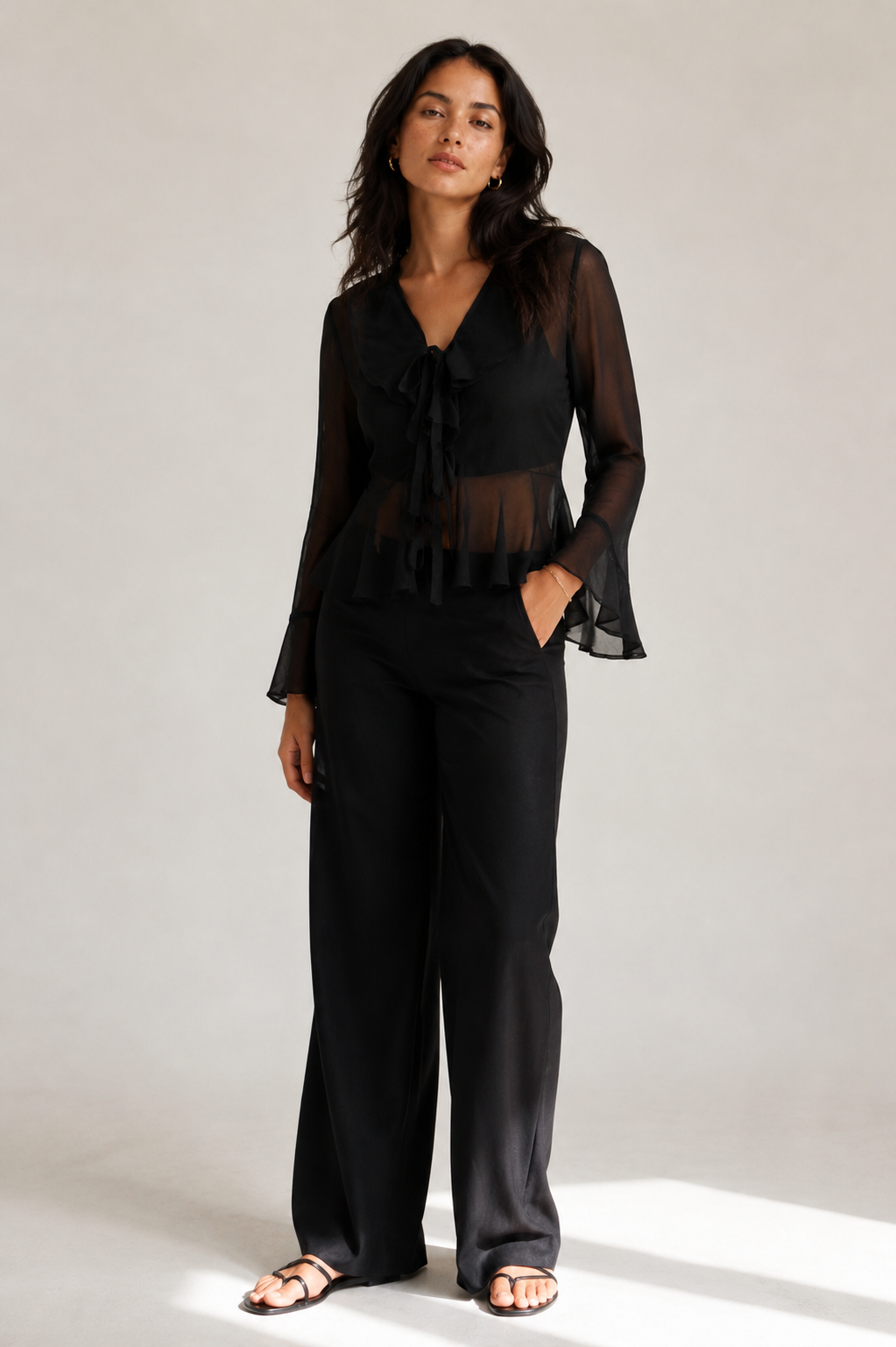 RUFFLED SHEER TOP - PINK