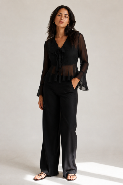 RUFFLED SHEER TOP - PINK