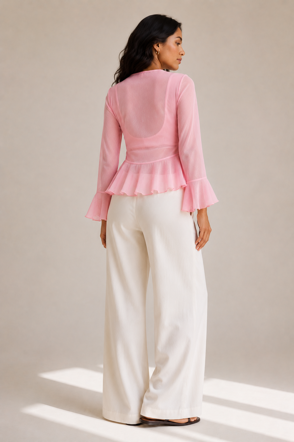 RUFFLED SHEER TOP - PINK