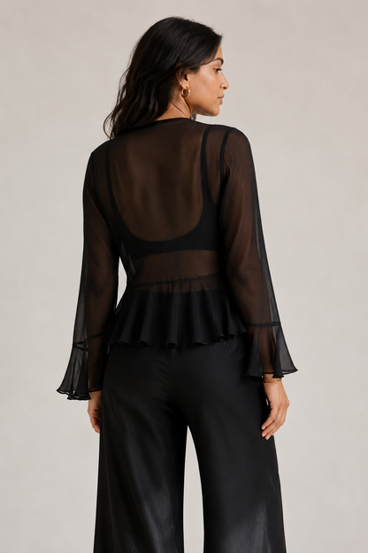 RUFFLED SHEER TOP - PINK