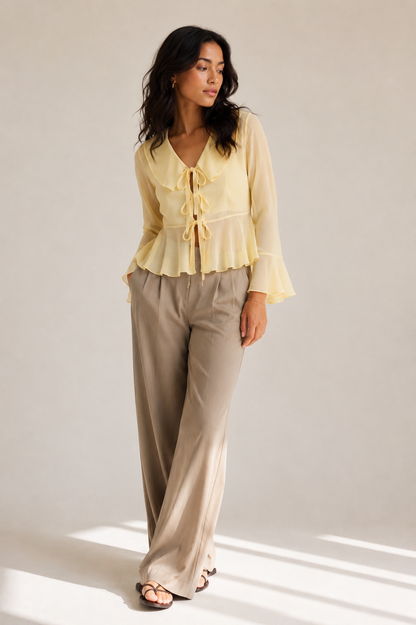 RUFFLED SHEER TOP - PINK