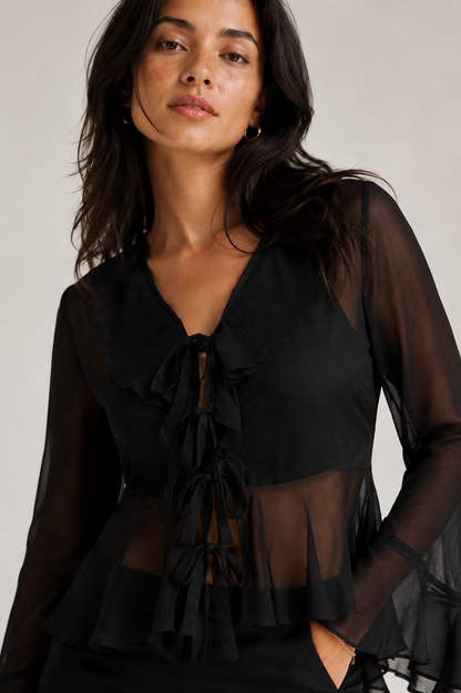 RUFFLED SHEER TOP - PINK