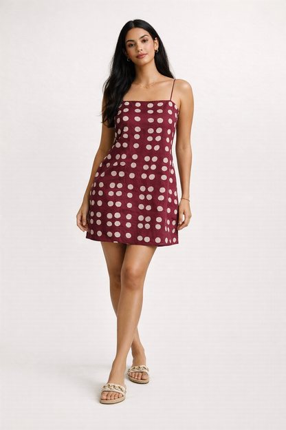 BLUE SHORT POLKA DOT DRESS WITH THIN STRAPS