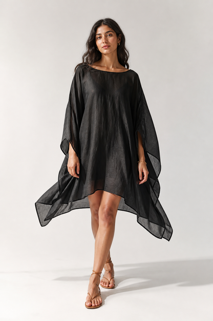 BEIGE BEACH SHEER COVER-UP
