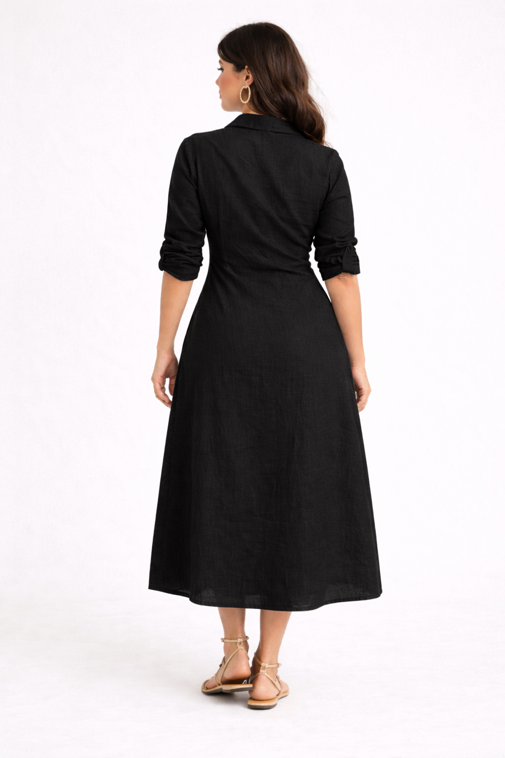 SOLID COTTON SHIRTDRESS - BLACK