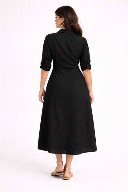 SOLID COTTON SHIRTDRESS - BLACK