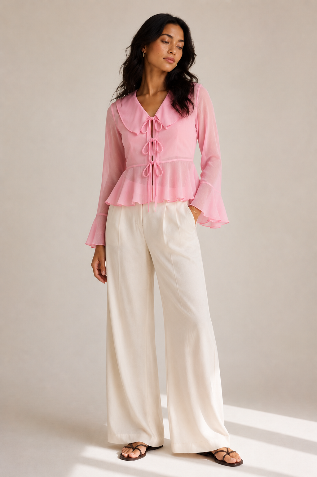 RUFFLED SHEER TOP - PINK