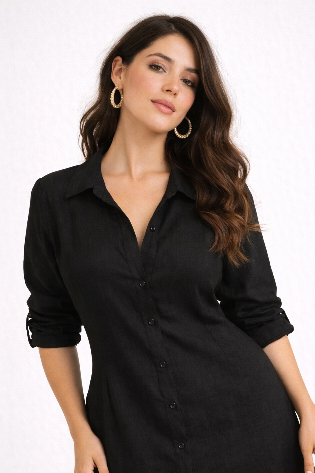 SOLID COTTON SHIRTDRESS - BLACK