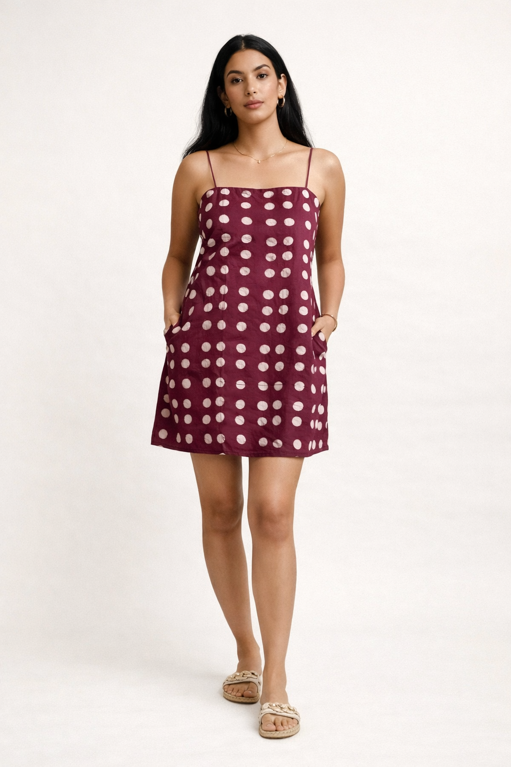 BLUE SHORT POLKA DOT DRESS WITH THIN STRAPS