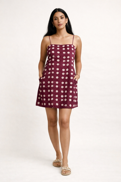 BLUE SHORT POLKA DOT DRESS WITH THIN STRAPS