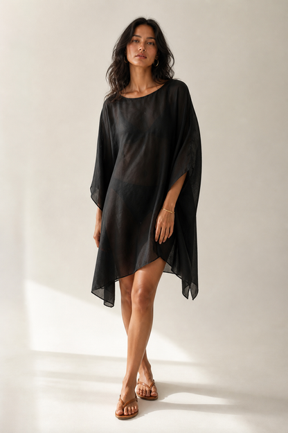 BEIGE BEACH SHEER COVER-UP