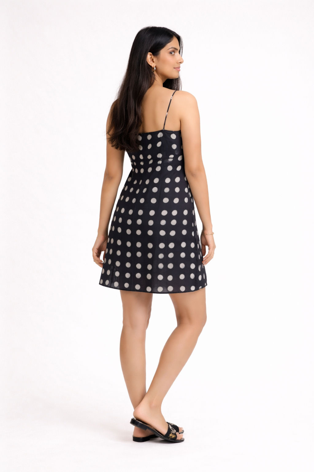 BLUE SHORT POLKA DOT DRESS WITH THIN STRAPS