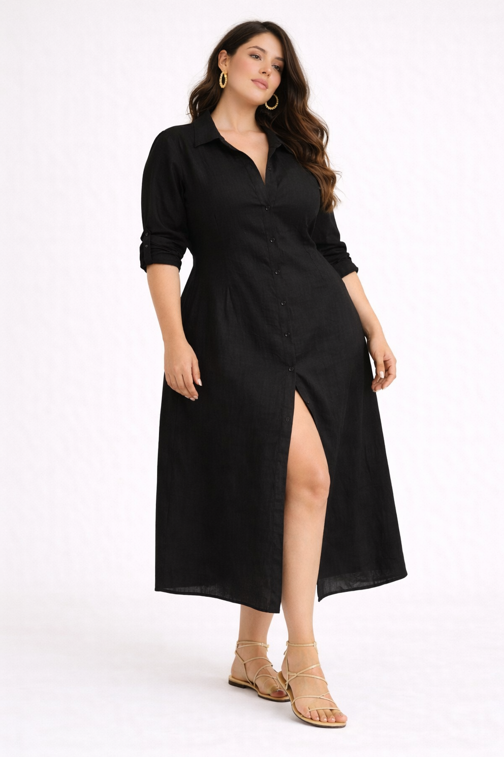 SOLID COTTON SHIRTDRESS - BLACK