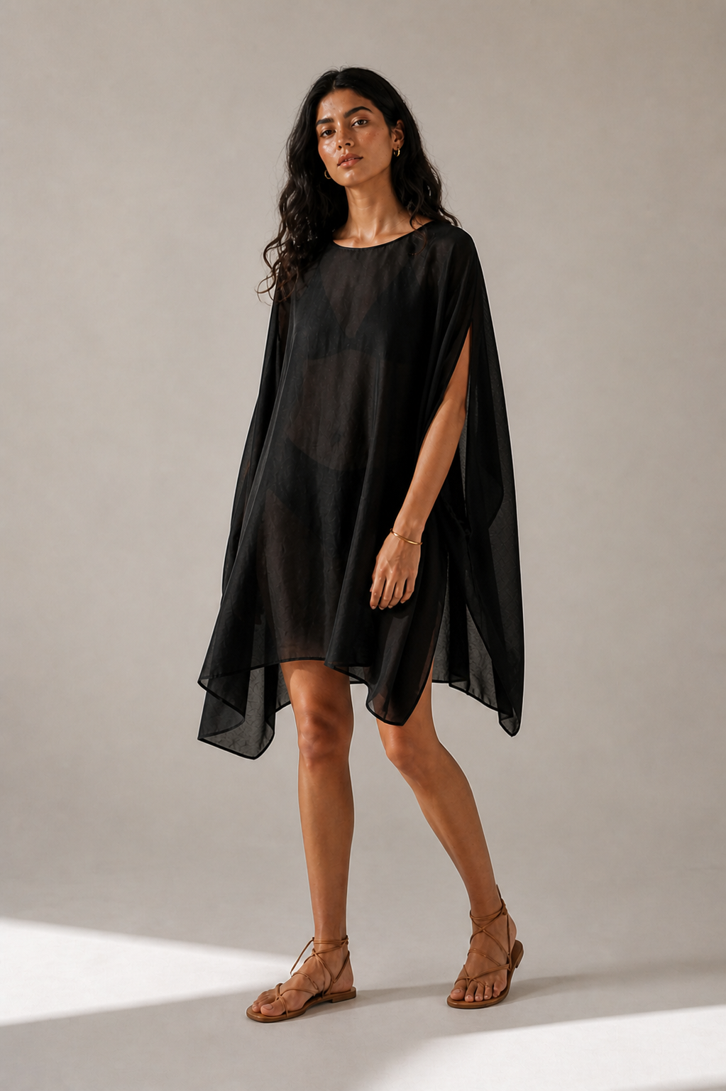 BEIGE BEACH SHEER COVER-UP