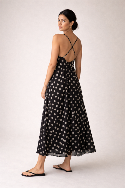 BLACK POLKA DOT DRESS WITH THIN STRAPS