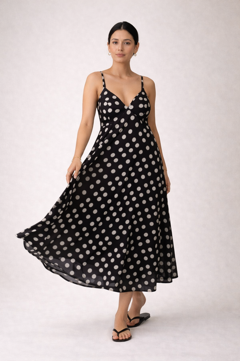 BLACK POLKA DOT DRESS WITH THIN STRAPS