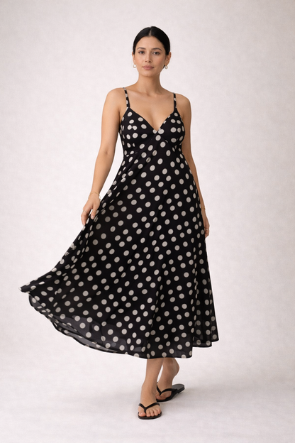 BLACK POLKA DOT DRESS WITH THIN STRAPS