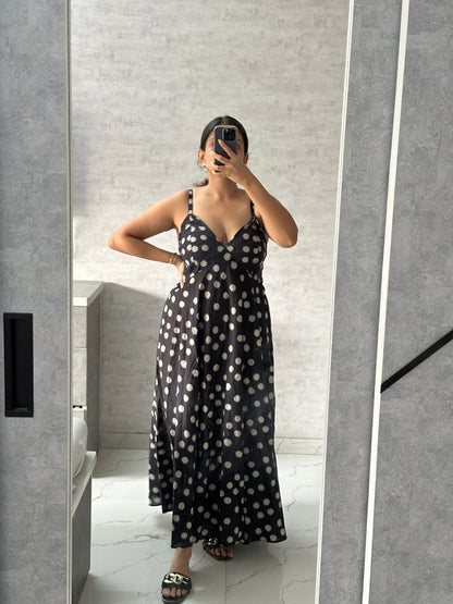 BLACK POLKA DOT DRESS WITH THIN STRAPS