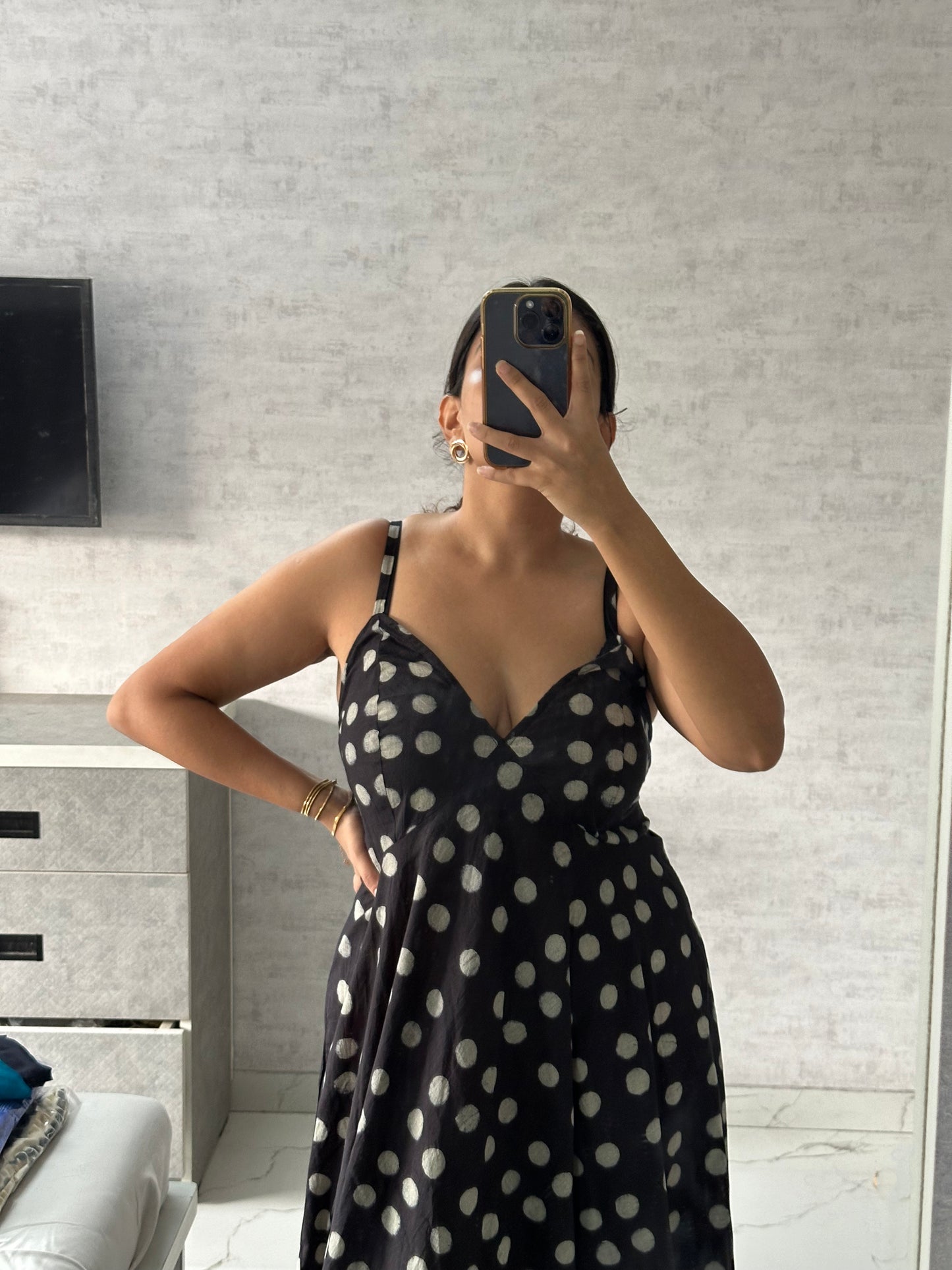 BLACK POLKA DOT DRESS WITH THIN STRAPS