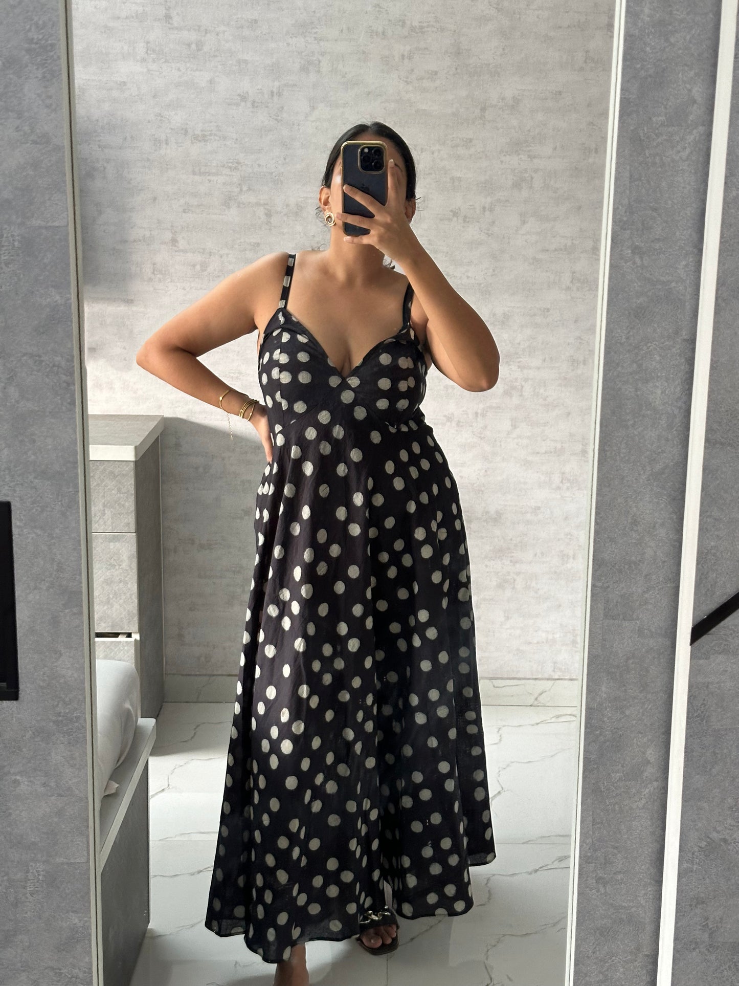 BLACK POLKA DOT DRESS WITH THIN STRAPS