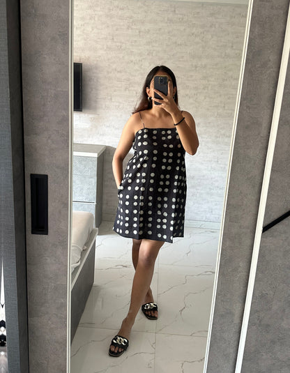 BLUE SHORT POLKA DOT DRESS WITH THIN STRAPS