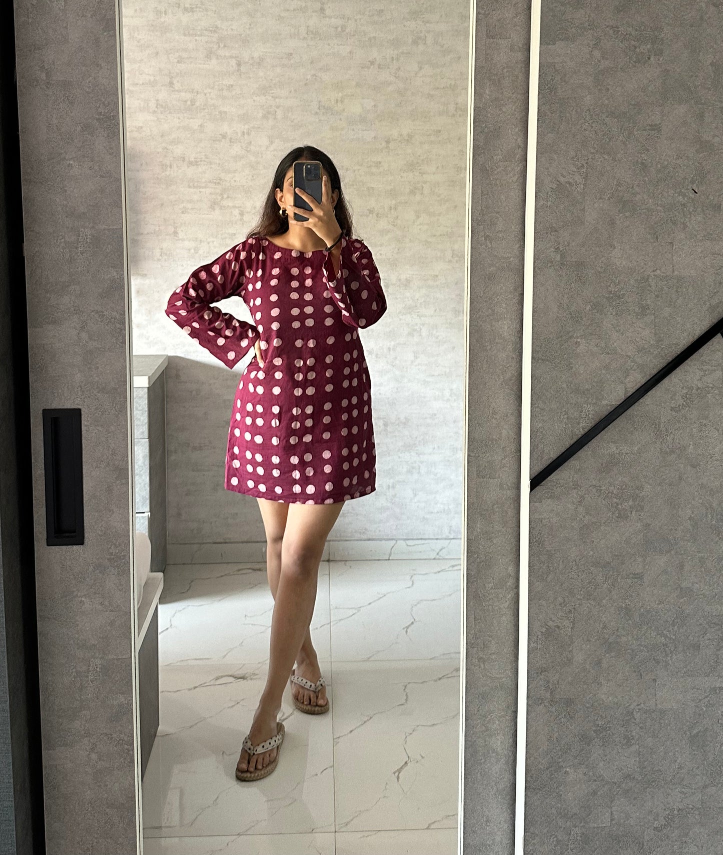 BLACK BELL SLEEVES POLKA DOT DRESS