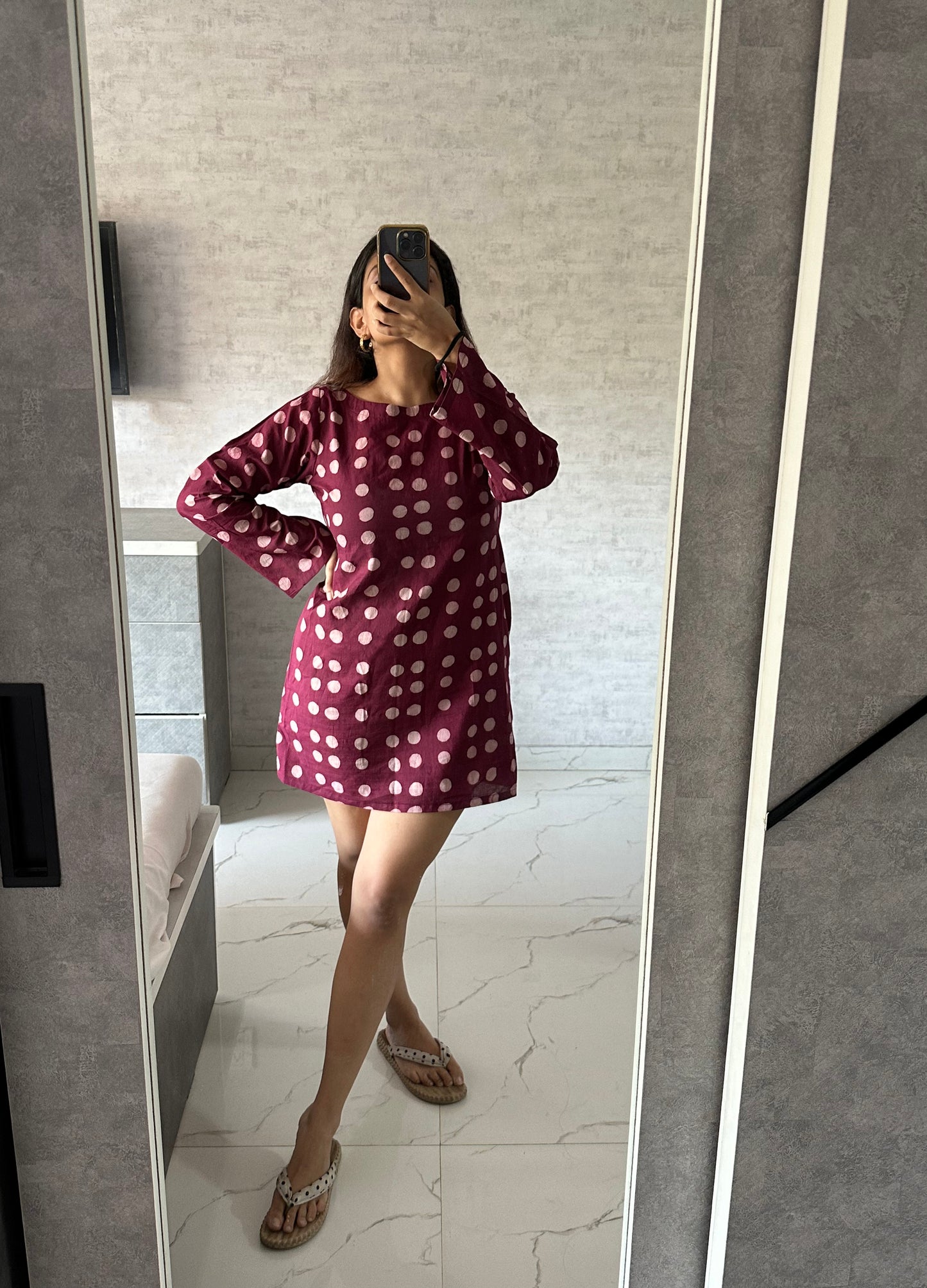 BLACK BELL SLEEVES POLKA DOT DRESS