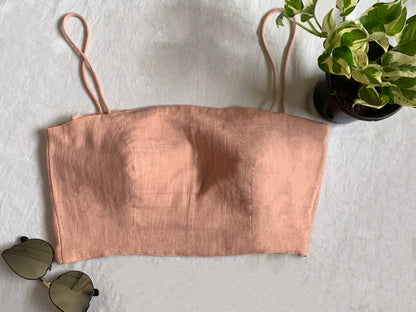 LINEN BANDEAU TOP - CHAMPAINGE PINK