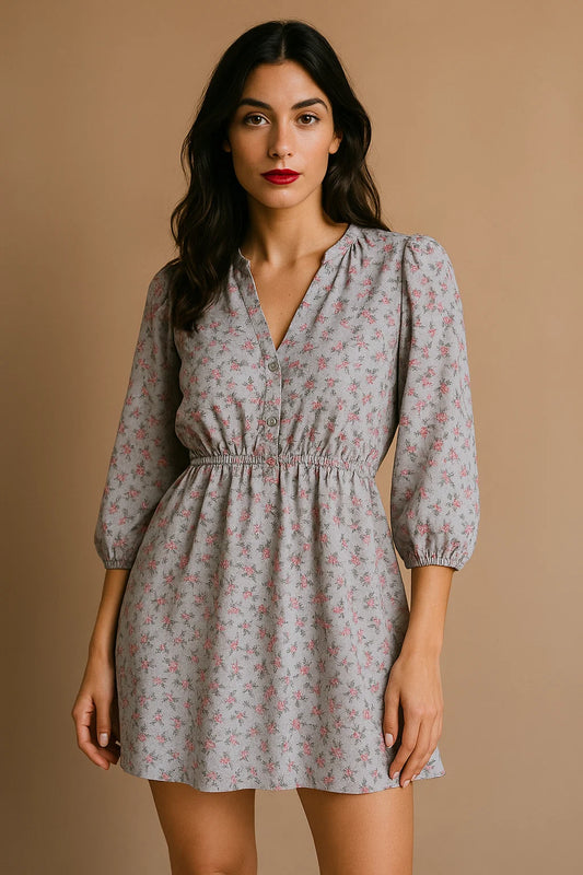 GREY FLORAL SHORT DRESS