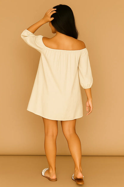 OFF-SHOULDER DRESS IN SOLIDS