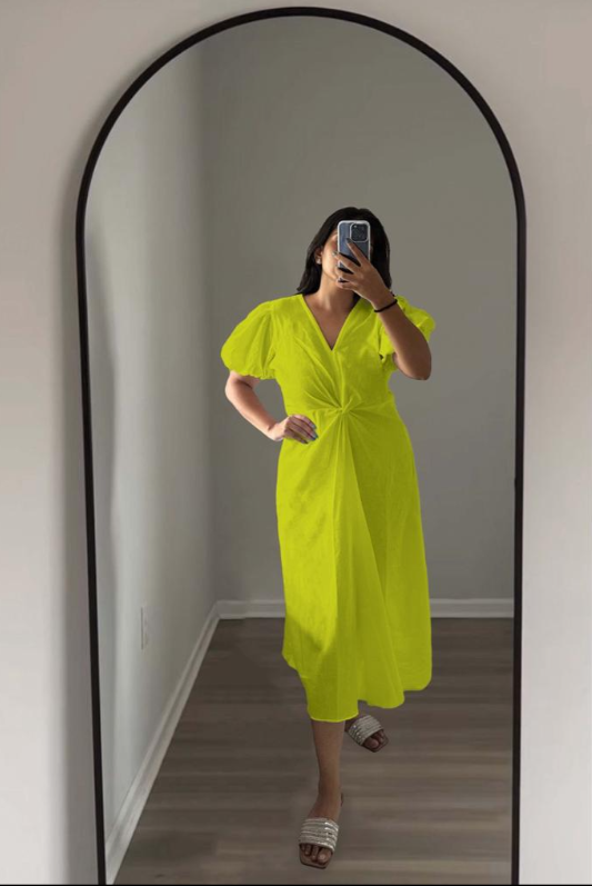 KNOT DRESS - YELLOW-GREEN
