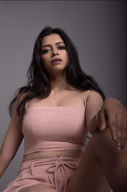 LINEN BANDEAU TOP - CHAMPAINGE PINK