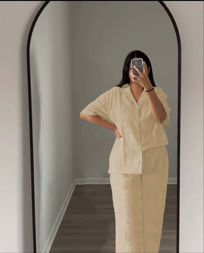 LINEN SHIRT & PLEATED TROUSER SET - JET BLACK