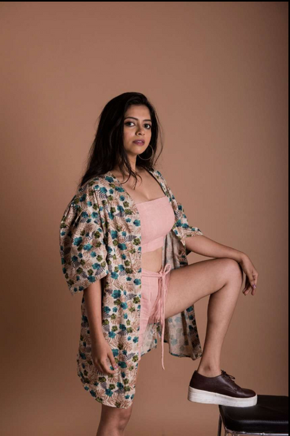 PINK LINEN BANDEAU TOP & PLEATED SHORTS SET