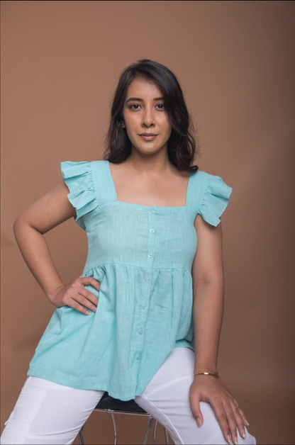 GATHERED MINT BLUE TOP - CELESTE BLUE