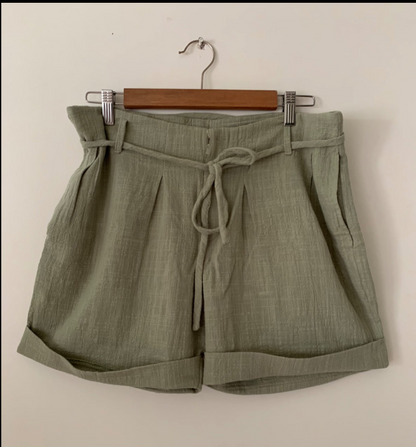 LINEN SHORTS - ARTICHOKE GREEN