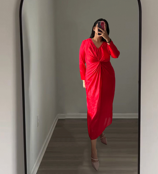 TWO TONE KNOT DRESS -  LIGHT RED