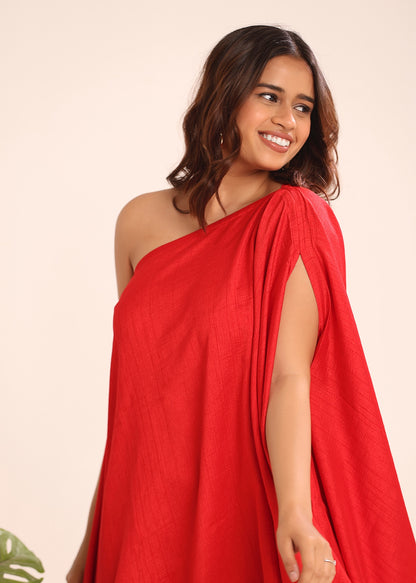 ONE SHOULDER TEXTURED DRESS - BRIGHT YELLOW
