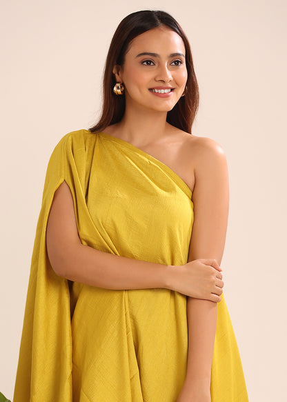 ONE SHOULDER TEXTURED DRESS - BRIGHT YELLOW