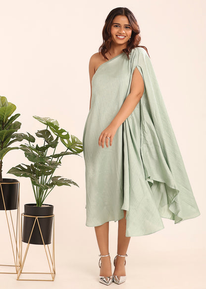 ONE SHOULDER TEXTURED DRESS - BRIGHT YELLOW