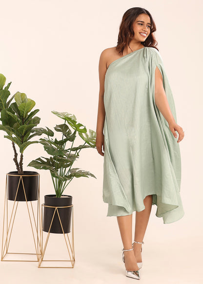 ONE SHOULDER TEXTURED DRESS - BRIGHT YELLOW