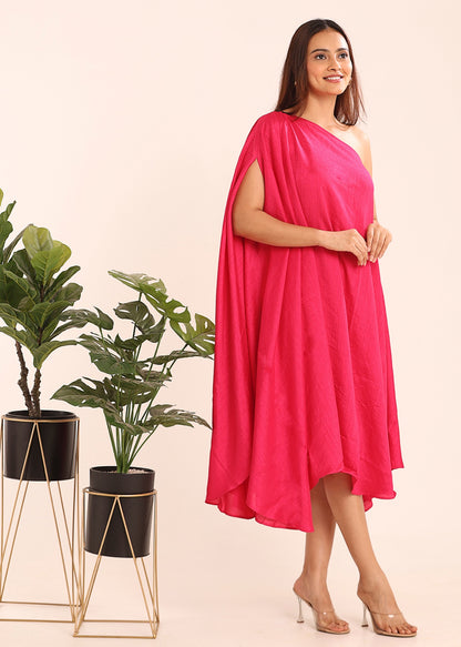 ONE SHOULDER TEXTURED DRESS - BRIGHT YELLOW