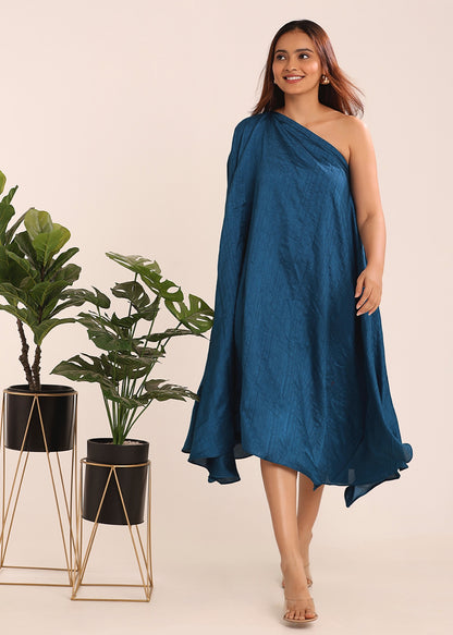 ONE SHOULDER TEXTURED DRESS - BRIGHT YELLOW